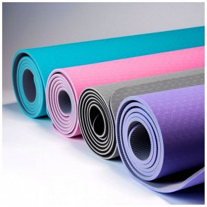 Коврик для фитнеса и йоги ONLYTOP, нескользящий, 183x61x0.6 см, цвет серый/чёрный
