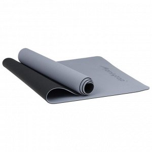Коврик для фитнеса и йоги ONLYTOP, нескользящий, 183x61x0.6 см, цвет серый/чёрный