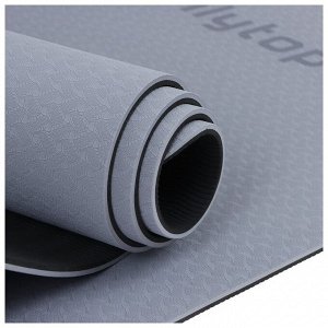 Коврик для фитнеса и йоги ONLYTOP, нескользящий, 183x61x0.6 см, цвет серый/чёрный
