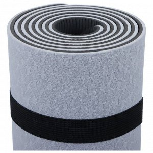 Коврик для фитнеса и йоги ONLYTOP, нескользящий, 183x61x0.6 см, цвет серый/чёрный