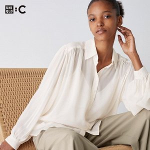 UNIQLO - прозрачная объемная блузка - 01 OFF WHITE