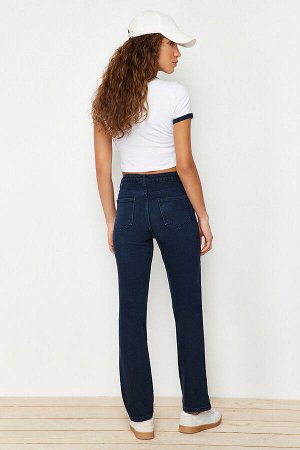 Trendyomilla Темно-синие комфортные прямые джинсы с завышенной талией