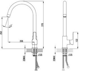 LM3605C "Базис" Смеситель для кухни с высоким поворотным изливом, хром