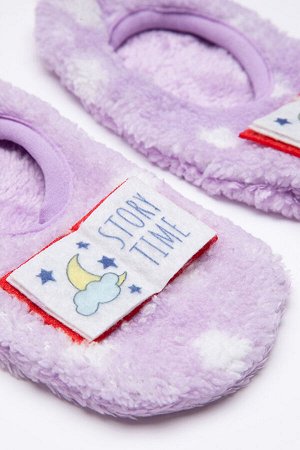 Сиреневые ботильоны с рисунком «Книга» для девочек, носки