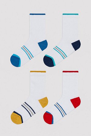Белые теннисные носки в цветную полоску для мальчика, 4 предмета