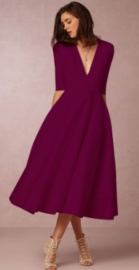 Платье с V вырезом и рукавами средней длины Цвет: БОРДО