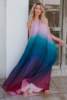 Длинное плиссированное платье А-силуэта без рукавов Цвет: ФИОЛЕТОВЫЙ