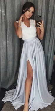 Длинное платье без рукавов с высоким разрезом Цвет: БЕЛЫЙ-ШАМПАНСКОЕ