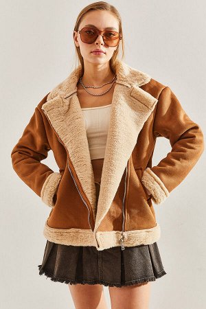 Женское плюшевое замшевое пальто с двубортным воротником