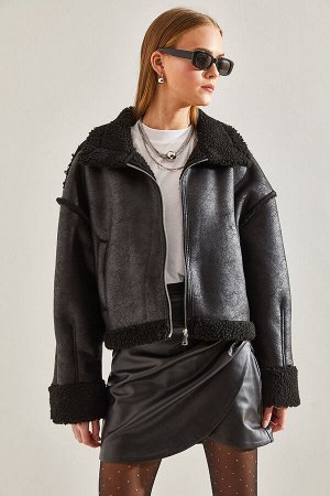 Женское пальто со складками на рукавах из ламинированной коры дерева 2335 60101004