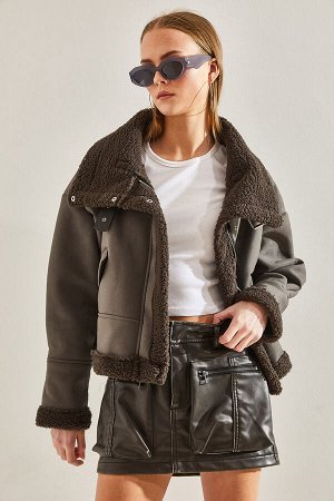 Женское ламинированное короткое пальто с пряжкой и воротником 2300 60101003