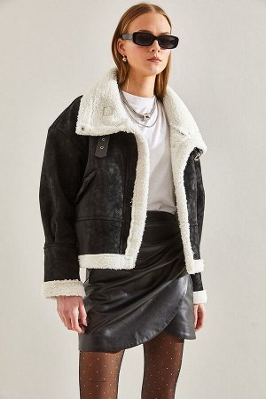 Женское ламинированное короткое пальто с пряжкой и воротником 2300 60101003