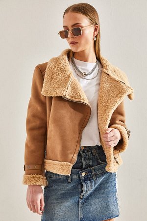 Женское замшевое ламинированное пальто с тремя ремнями
