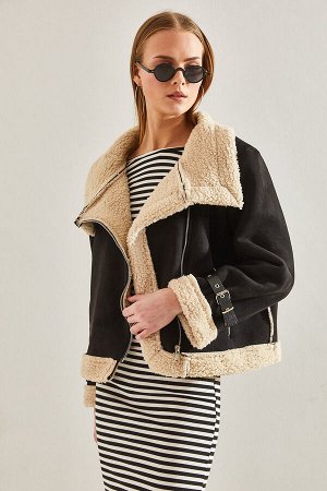 Женское замшевое ламинированное пальто с тремя ремнями 2344 60101007