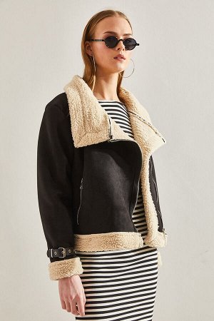 Женское замшевое ламинированное пальто с тремя ремнями 2344 60101007