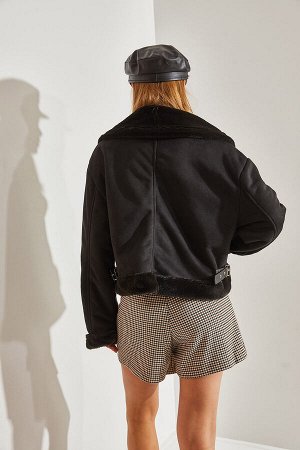 Женское замшевое плюшевое ламинированное пальто Araboy Biker 2348