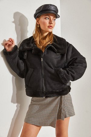 Женское замшевое плюшевое ламинированное пальто Araboy Biker 2348