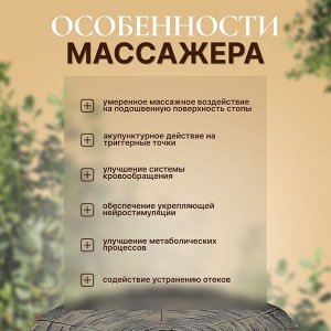 Массажёр для ног «Ножное счастье», 22x20x5.5 см, 5 рядов с шипами, деревянный, синий, бежевый