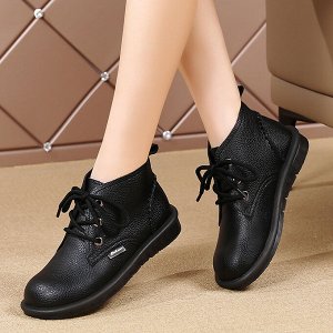 Женские ботинки на плоской подошве, со шнуровкой, цвет чёрный