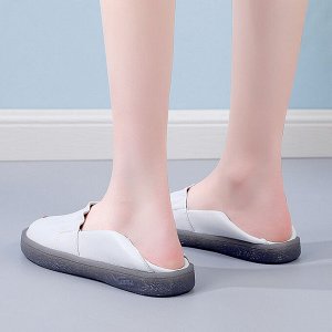 Женские туфли с открытым мыском и функциональным задником, на плоской подошве, цвет белый