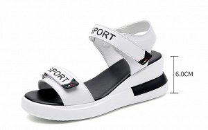 Спортивные сандалии на танкетке, с липучкой, женские, цвет белый , надпись "SPORT" чёрная