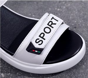 Спортивные сандалии на танкетке, с липучкой, женские, цвет белый , надпись "SPORT" чёрная