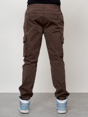 Джинсы карго мужские с накладными карманами коричневого цвета 2404K