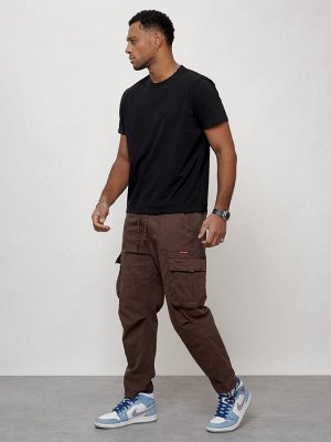 Джинсы карго мужские с накладными карманами коричневого цвета 2421K