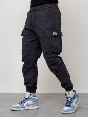 Джинсы карго мужские с накладными карманами темно-серого цвета 2427TC