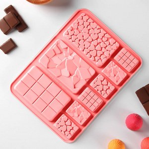 Форма для шоколада Доляна «Шоколадное ассорти», силикон, 20x15 см, 9 ячеек, цвет розовый