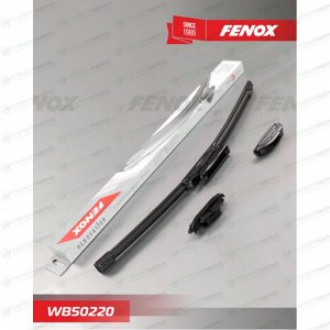 Щётка стеклоочистителя Fenox 500мм (20") бескаркасная, всесезонная, крепление J-Hook, Bayonet, VATL5.1, 1 шт, арт. WB50220