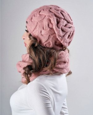 Комплект женский "Тюльпан" шапка+снуд. Утеплёный флисом. Размер: 56-58. Цвет: пудровый (как на фото)