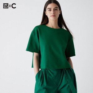 UNIQLO - укороченная  футболка из креп-джерси - 55 GREEN