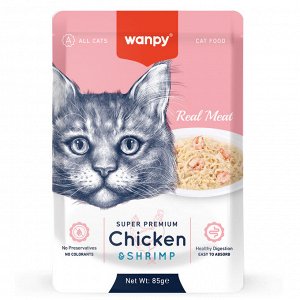 Wanpy Cat Пауч для кошек из курицы и креветок 85 г