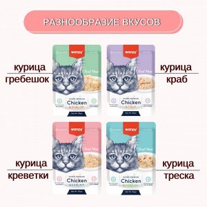 Wanpy Cat Пауч для кошек из курицы и креветок 85 г