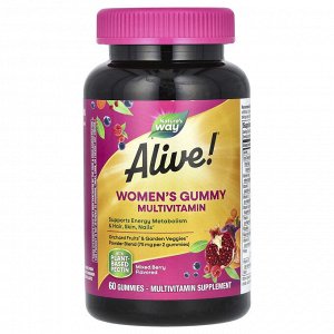 iherb Nature&#039;s Way, Alive! полноценный мультивитаминный комплекс для женщин, ягодный вкус, 60 жевательных таблеток