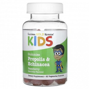 California Gold Nutrition, прополис и эхинацея для детей, без желатина, натуральный малиновый вкус, 60 вегетарианских жевательных таблеток