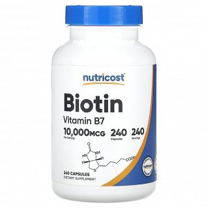 Nutricost, Биотин, 10 000 мкг, 240 капсул