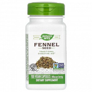 Nature's Way, семена фенхеля, 480 мг, 100 веганских капсул