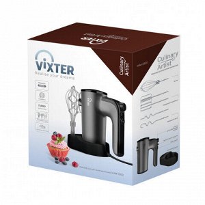 Миксер VIXTER VHM-3300, 700Вт, 5 скоростей, 3 вида насадок, подставка, графит, 47857