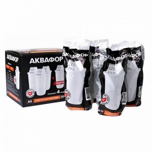 Сменные кассеты АКВАФОР "А6", умягчение воды, для фильтров АКВАФОР, КОМПЛЕКТ 4 шт., 518590