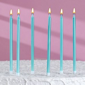 Свечи в торт "Ройс", 6 шт, высокие, 12,5 см, небесно-голубой металлик