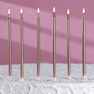 Свечи в торт "Ройс", 6 шт, высокие, 12,5 см, шампань металлик