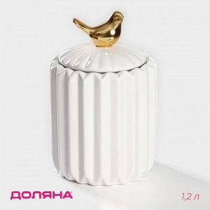 Банка для сыпучих продуктов Доляна «Золотое крыло», 1.2 л, 12*19.5 см, керамика, белая