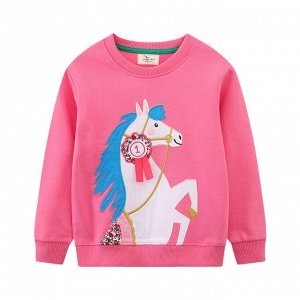 Детский розовый свитшот с принтом Лошадь