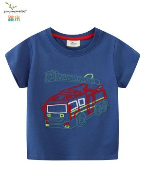 Детская синяя футболка с принтом Пожарная машина