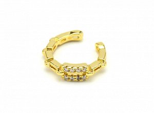 Серьга-кафф 13*3,5мм с фианитами, цв.золотистый, 1 штука