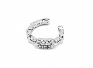 Серьга-кафф 13*3,5мм с фианитами, цв.серебристый, 1 штука
