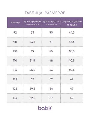 Куртка Кратность для заказа: 1
Российский размер: 110 | 92 | 104 | 98
Артикул поставщика: 665-24в
Подклад: х/б
Утеплитель: 120 гр/м2
Ткань верха: мембрана
Год: 2024
Страна: Россия

Куртка для мальчи