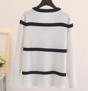 Пуловер трикотажный с v-образным вырезом, в рубчик,  белый